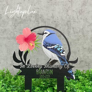 Personalized Blue Jay Bird Memorial Garden Stake | Custom Bird Grave Marker | Remembrance Plaque for Mom | Cemetery Sign | Mom Loss Gift