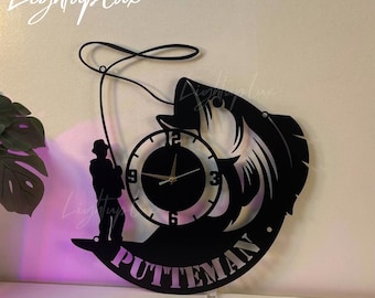 Reloj de pared de metal de pescador personalizado / Reloj de pared moderno para decoración de cuevas de hombres / Relojes de pesca únicos y personalizados para pared / Regalo para papá