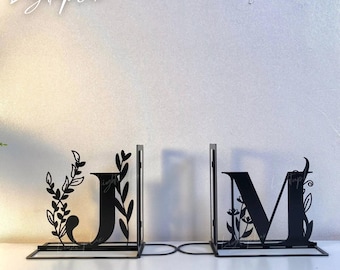 Custom Alphabet Metal Book Stand | Personalized Family Last Name Metal Book Holder | Book Stopper for Office Decor | Bookend Black Metal Art