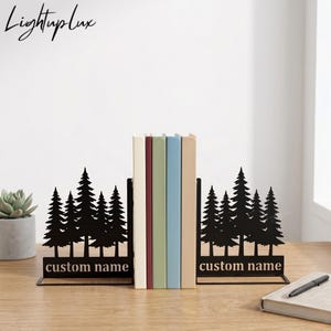 Pine Tree Forest Metal Bookend, Woodland Shelf Decor, Cabin Nature Book Stand