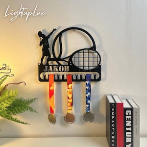 Personalized Tennis Medal Display | Metal Hanger with LED Light | Tennis Medal Award Display Sign | Tennis Player Medal Hanger Wall Decor