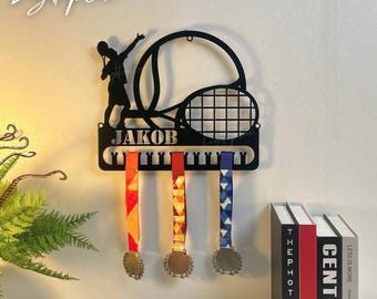 Gepersonaliseerde tennismedailledisplay | Metalen hanger met ledverlichting | Displaybord tennismedailleprijs | Tennisser medaillehanger muurdecoratie