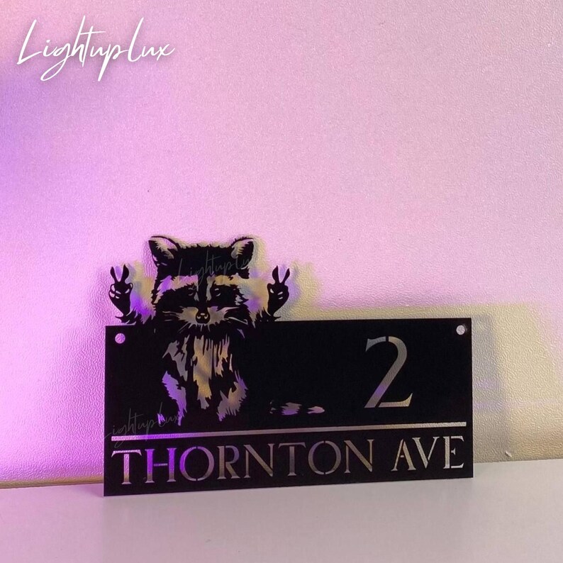 Custom Raccoon House Number Sign | Personalized Raccoon Lover Metal ...