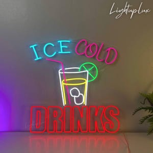 Letrero de neón para bebidas heladas / Luz LED para copas de cóctel / Arte de luz de neón para bar de bebidas personalizado / Decoración de pared para bar o pub / Letrero de cafetería