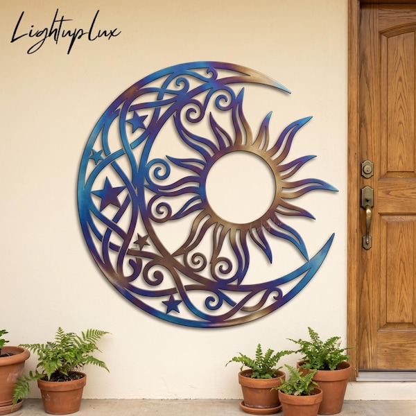 Sun and Moon Metal Wall Art, Fire Roasted Celestial Decor, Southwestern Patio Accent