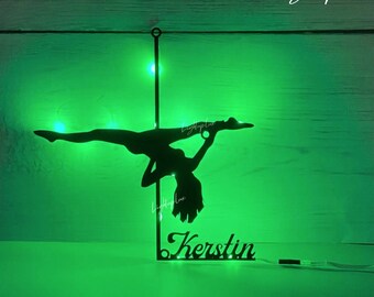 Personalisierte Pole Dance Metall Wand Kunst Led Licht | Custom Pole Dancer Namensschild Wanddekor | Pole Dance Dekoration | Girl Pole Dance Zeichen
