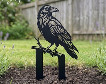 Raven Garden Stake, Black Bird Metal Art, Woodland Bird Outdoor Decor