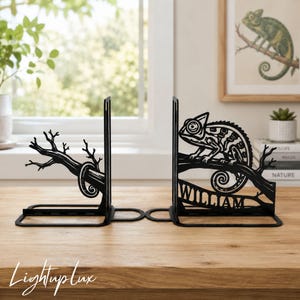 Personalized Chameleon Bookends, Custom Reptile Book Ends, Lizard Branch Metal Decor
