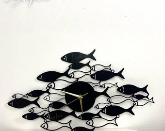 Fish Swarm Metal Wall Clock | Minimalist Silent Clock for Living Room Decor | Personalized Modern Clocks For Wall | Ocean Theme Lover Gifts