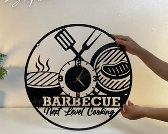 Personalized Barbecue Metal Wall Clock | Wall Clock Unique for Kitchen Decor and Wall Arts | BBQ Restaurant Clocks | Gift For Chef
