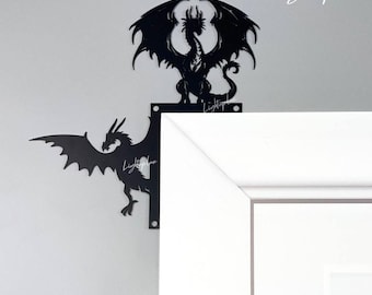 Dragon Door Corner Art: Laser Cut Metal Art for Bedroom Decor - Gift for Him