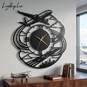 Airplane Pilot Metal Wall Clock, Aviation Jet Wall Art for Cabin, Flight Crew Office Decor