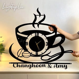 Coffee Cup Wall Clock | Personalized Metal Clock for Coffee Shop | Oversized Wall Clock | Unique Wall Art for Cafe Shop | Coffee Lovers Gift