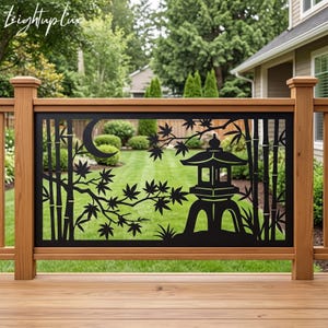 Personalized Japanese Lantern Metal Deck Panel, Laser Cut Zen Bamboo Balcony Insert, Autumn Staircase Railing