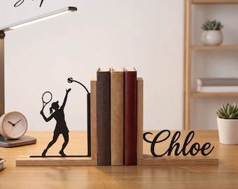 Tennis Metal Bookend, Personalized Athlete Book Stand, Sports Room Decor