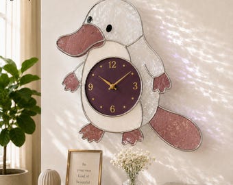 Cute Platypus Stained Glass Wall Clock, Unique Animal Nursery Decor