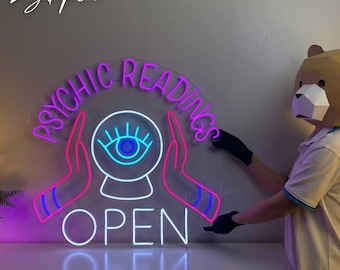 Psychic Reading Neon Sign | LED Light for Tarot Reader Room | Open Psychic Reader Shop Sign | Fortune Teller Gift, Store Wall Art Decor