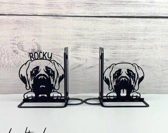 Porta libri in metallo personalizzato con cane mastino inglese, fermalibri con nome per amanti dei cani, fermalibri in acciaio inossidabile, supporto per libri per amanti dei libri