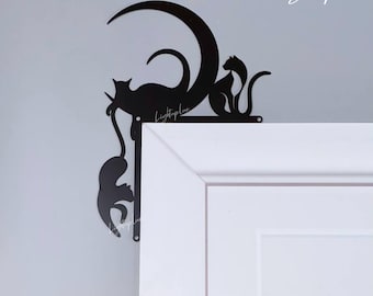 Cat on The Moon Door Corner Metal Wall Art | Cat Doorframe Corner Wall Decor| Cat Door Topper | Cat Door Hanging Bedroom Door Decoration