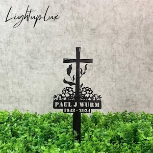 Personalized Cross Memorial Stake | Cross Remembrance Plaque | Custom Metal Grave Marker | Sympathy Sign | Memorial Cross for Cemetery