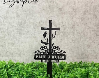 Personalisierte Kreuz Gedenkpfahl | Kreuz Erinnerungstafel | Benutzerdefinierte Metall Grabstein | Beileid Zeichen | Gedenkkreuz für Friedhof