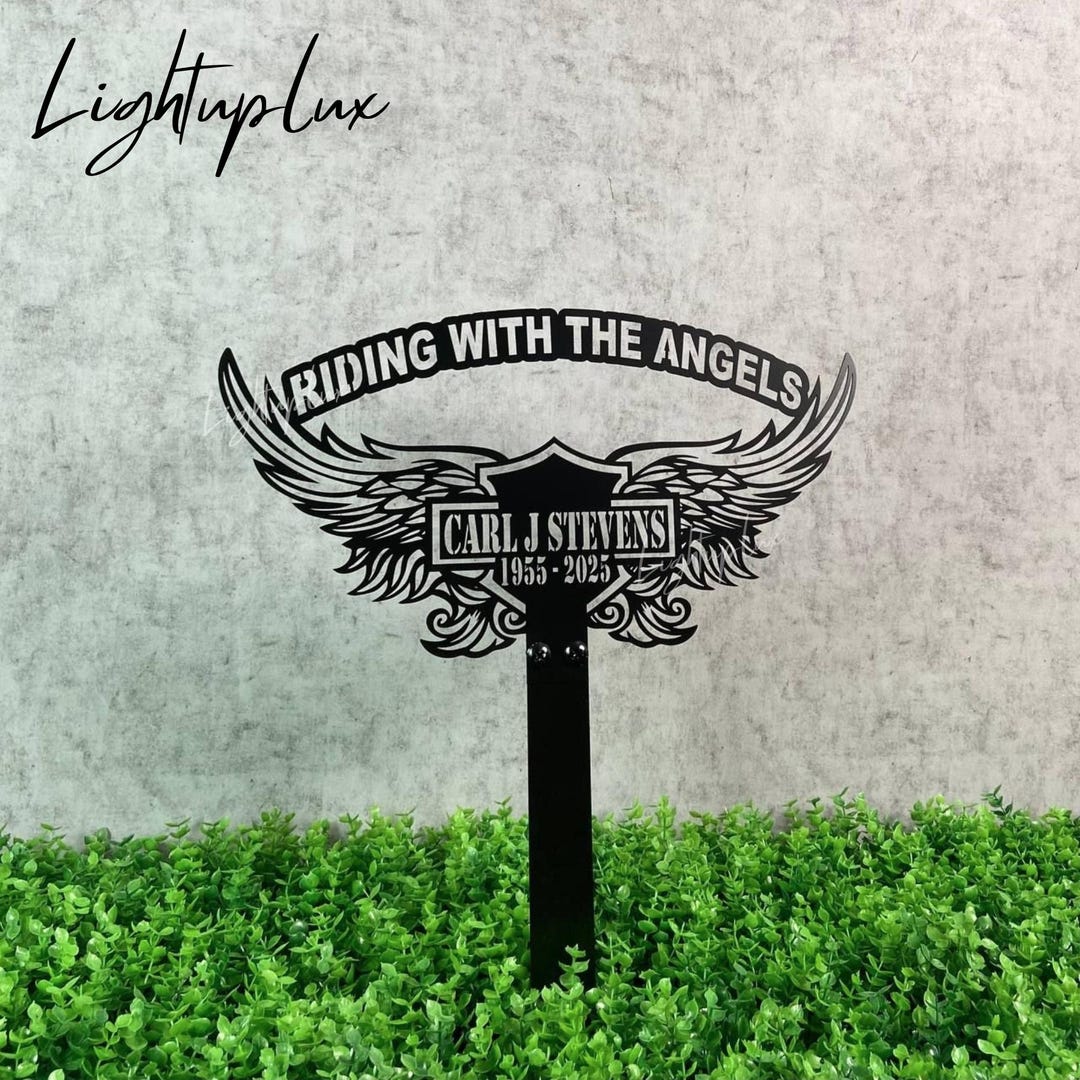 thumbnail image 2 of Motorcycle With Wings Metal Memorial Stake Custom Personalized Dirtbike Biker Grave Marker Name 2 of 10