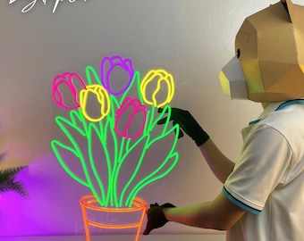 Tulips Flower Led Light | Tulips Neon Sign | Floral Store Wall Decor | Flower Shop Art | Flower Lover Gifts | Girl Room Light Wall Art
