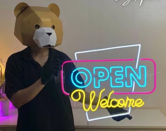 Open Welcome Neon Sign | Open Led Light Up Sign | Modern Open Sign For Shop Store| Welcome Bar Business Office Decoration