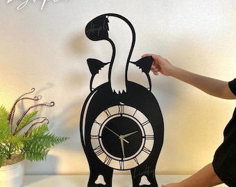 Reloj de pared único con diseño de gato, reloj de metal extragrande, reloj de pared redondo para mascotas, reloj de pared moderno para decoración de spa de mascotas, regalo para amantes de los gatos.