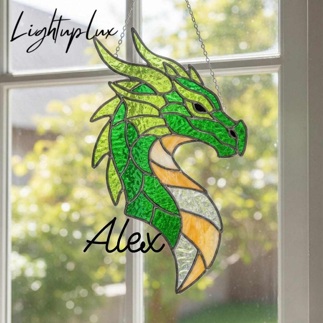 Dragon Stained Glass Suncatcher, Handmade Fantasy Window Hanging in Art ...