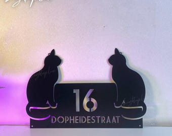 Custom Cat Metal Address Sign | Personalized Cat Lovers House Number Plaque | Outdoor Metal Address Plaque | Outdoor Hanging Pet Sign