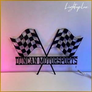 Personalized Checkered Flag Racing Metal Wall Art | Custom Car Finish Flag Name Sign | Laser Cut Metal Led Wall Decor | Gift for Racer