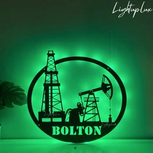 Personalized Oil Rig Metal Wall Art Led Light | Custom Oil Field Worker Name Sign Wall Decor| Oil Digger Metal Decor | Oil Field Sign