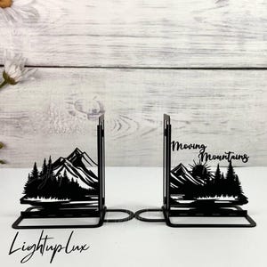 Personalized Mountain Bookends Metal Table Decorations, Mountain Forest Book Ends, Book Holder Metal Art, Book Stand for Book Nook Decor