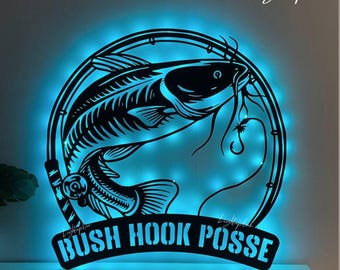 Personalized Catfish Metal Wall Art Led Light | Custom Catfish Name Sign Wall Decor| Fishing Metal Decor | Fishing Catfish Sign