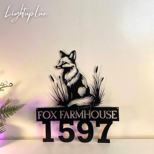 Custom Fox House Number Sign | Personalized  Fox House Number Metal Wall Sign | Outdoor House Address Plaque Decor | Metal Address Sign