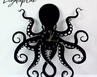 Octopus Modern Metal Wall Clock | Unique Wall Clock For Home Decor and Wall Arts | Personalized Ocean Octopus Wall Clocks | Octopus Sign