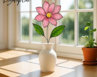 Vitral con flores de magnolia, diseño floral artístico para tocador o decoración de ventanas, adorno único hecho a mano, regalo para amantes de las flores y la naturaleza.