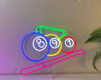 Billiards Neon Sign | Pool Hall Led Light | Custom Neon Light for Game Room | Man Cave Decor | Snooker Player Gift | Billiards Club Wall Art