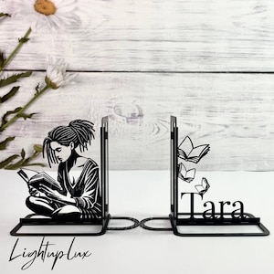 Personalized Girl Read Book Metal Book End, Reading Book Bookends Decor, Metal Book Holder for Book Reading Lovers, Mother&#39;s day Gift