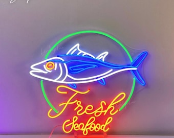 Fisch Leuchtreklame Benutzerdefinierte Led Schild für Seafood Restaurant Wall Decor | Öffnen Sie Fisch-Shop Neonlicht | Marine Food Lover Geschenke