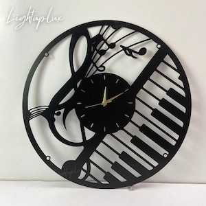 Music Wall Clock Unique for Home Decor and Wall Arts | Musical Instrument Shop Decor | Custom Modern Clocks for Piano Player | Musician Gift