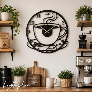 Coffee Cup Metal Wall Clock, Kitchen Wall Art for Coffee Bar Decor