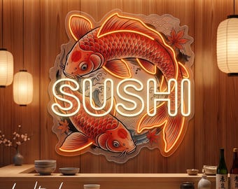 Sushi Neon Sign, Koi Fish LED Wall Light for Japanese Restaurant