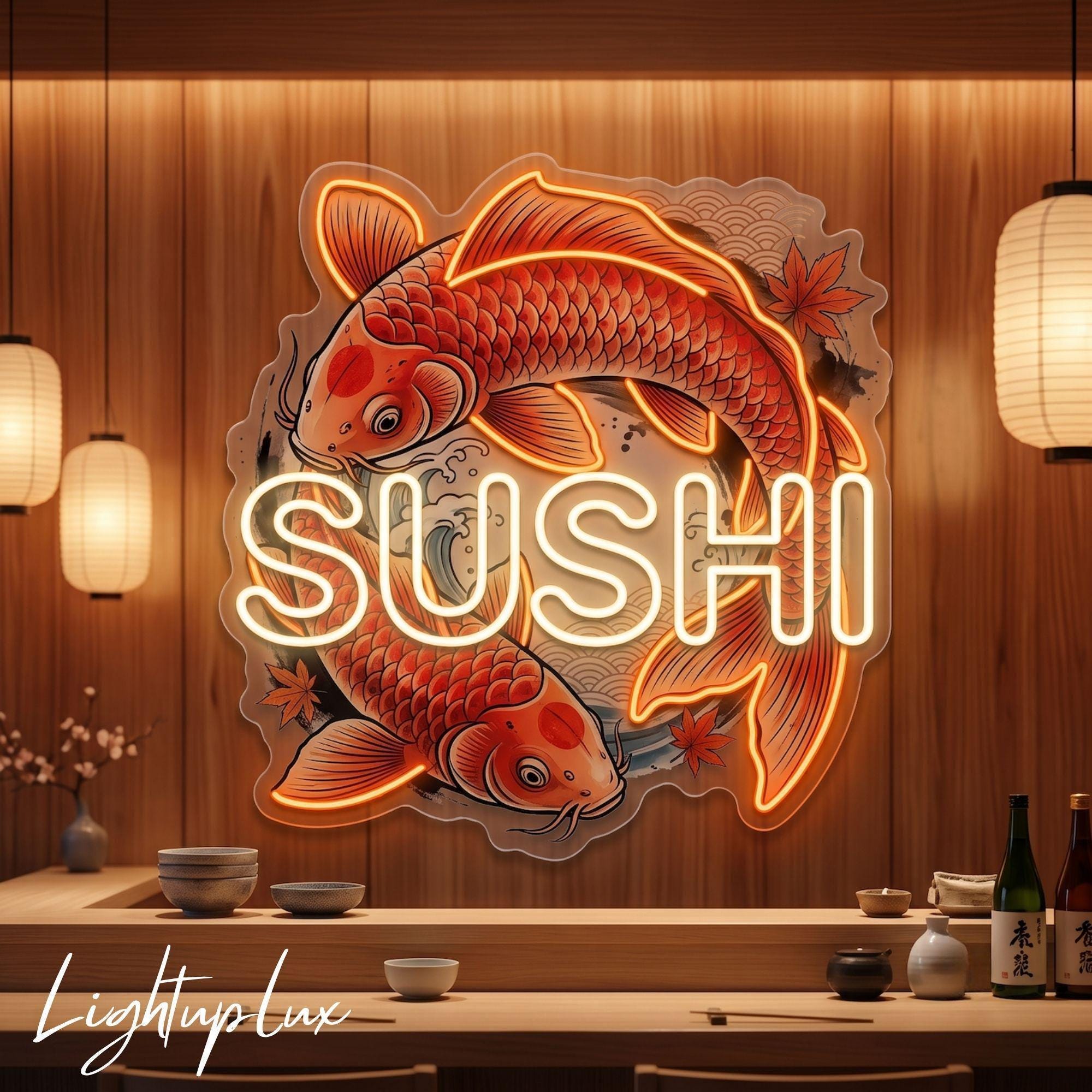 Sushi Neon Sign, Koi Fish LED Wall Light for Japanese Restaurant