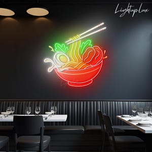 Ramen Bowl LED Neon Sign | Custom Japanese Noodles Restaurant Neon Light | Japanese Food Bar Wall Decor | Ramen Shop Welcome Sign