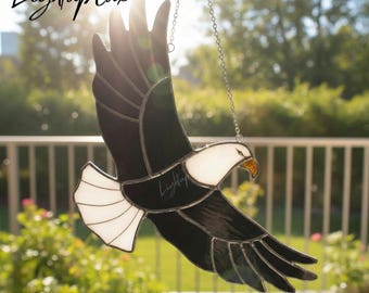 Łapacz słońca z witrażem w kształcie orła, ręcznie robiona ozdoba okienna do domku letniskowego, prezent dla miłośników dzikiej przyrody