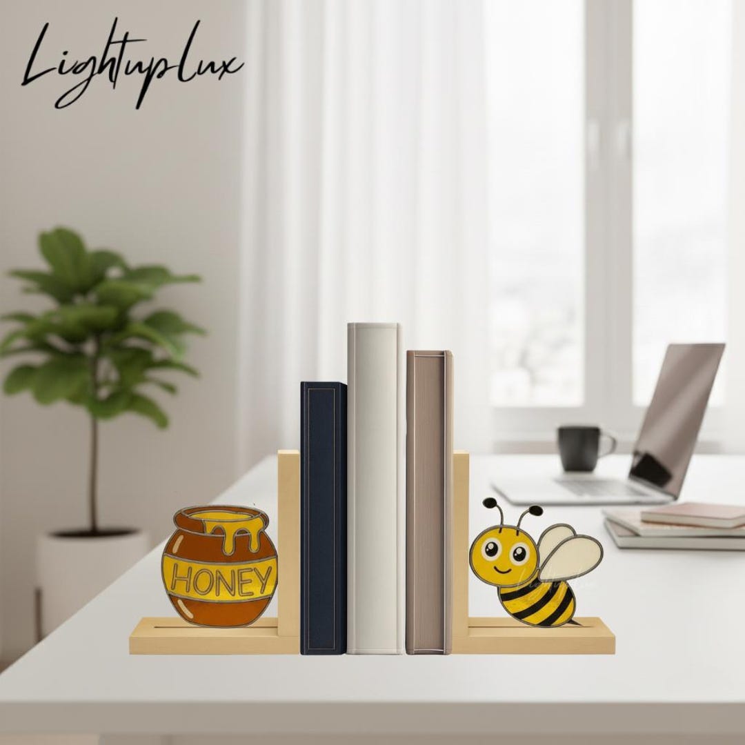 Bee and Honey Stained Glass Bookend, Handmade Glass Book Holder