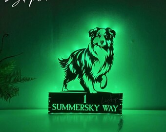 Custom Australian Shepherd Dog Metallschild | Australischer Schäferhund Personalisiertes Namensschild | Hundeliebhaber Geschenk | Hunde Shop Wand Kunst Dekor