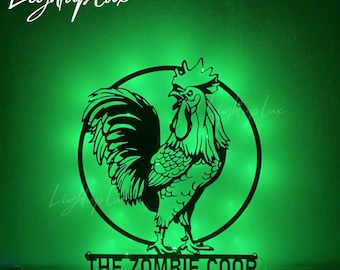 Custom Chicken Rooster Metal Wall Art Led Light | Personalized Chicken Farm Name Metal Sign | Farmhouse Wall Decor | Best Gift For Mom
